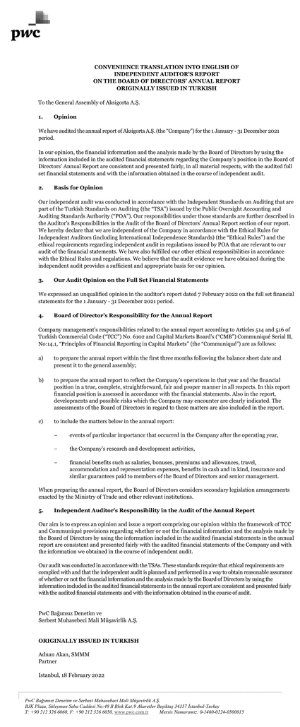 INDEPENDENT AUDITOR’S REPORT ON THE ANNUAL REPORT OF THE BOARD OF DIRECTORS
